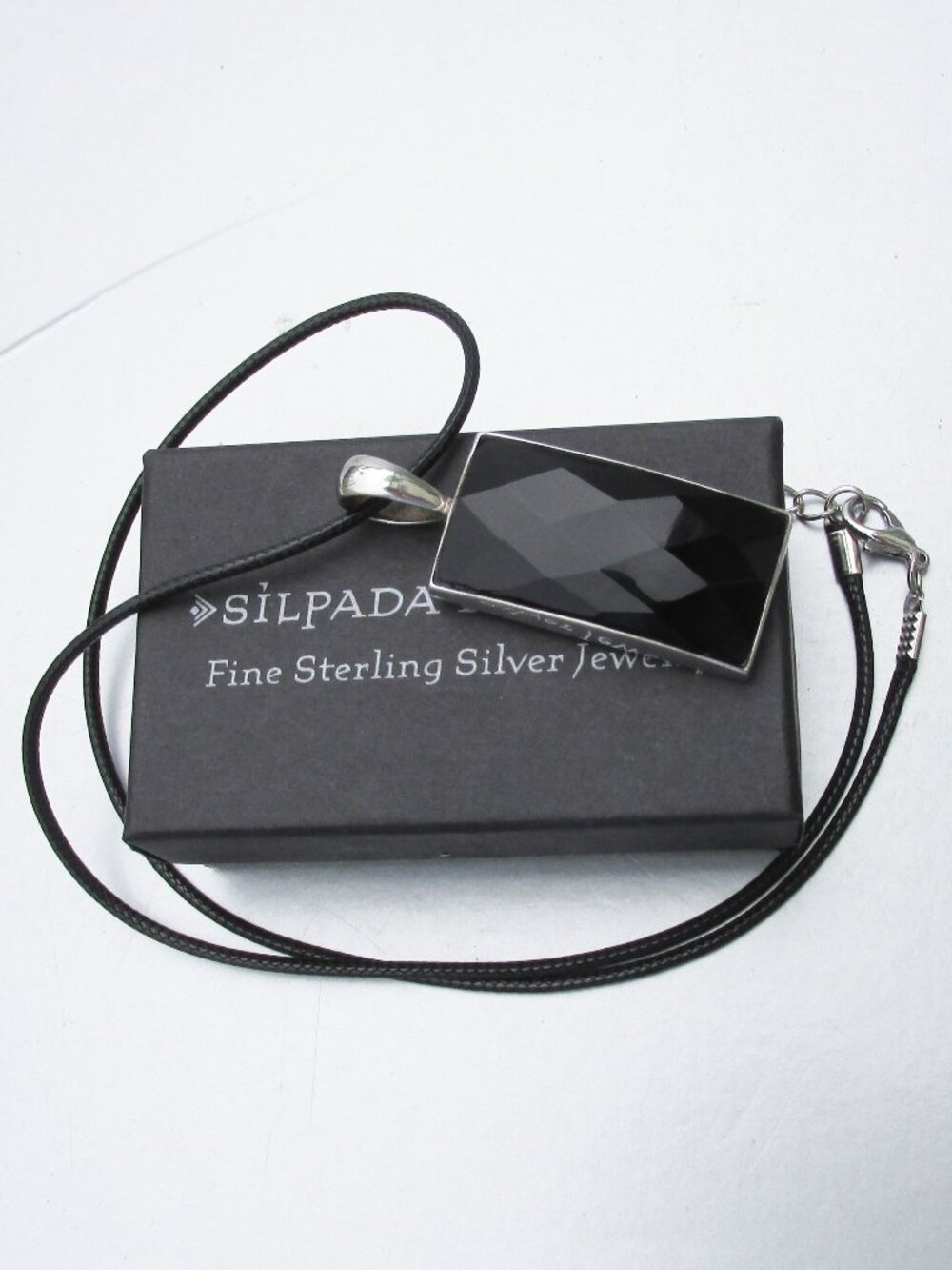 Retired SILPADA Sterling Silver Faceted Black ONYX Pendant Cord Necklace S1252